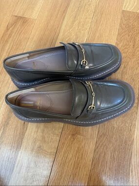 Sam Edelman Vintage-Inspired Brown Leather Loafers with Gold Bit Hardware